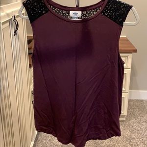 Maroon Tank with Black Lace Detail